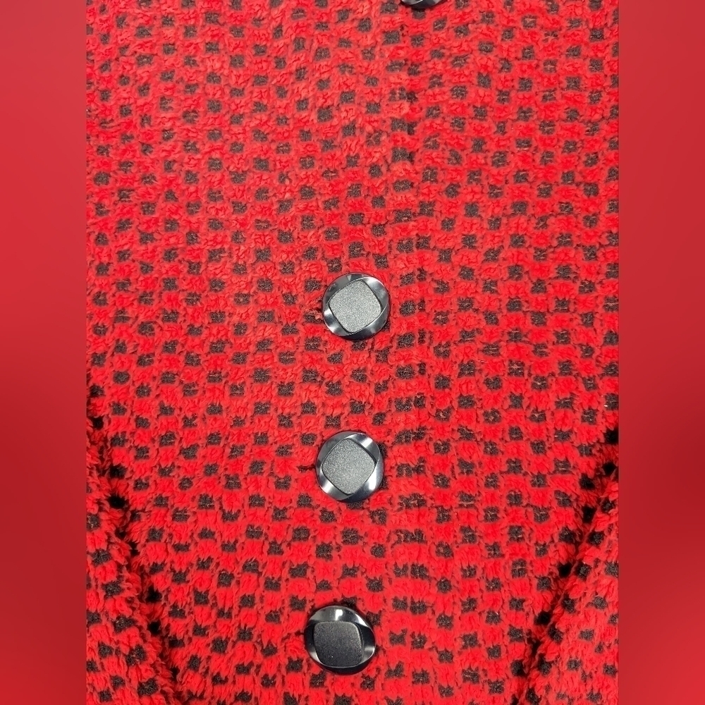 Zoe by Michael Phillips checkered red and black sherpa teddy jacket size L - Picture 3 of 7